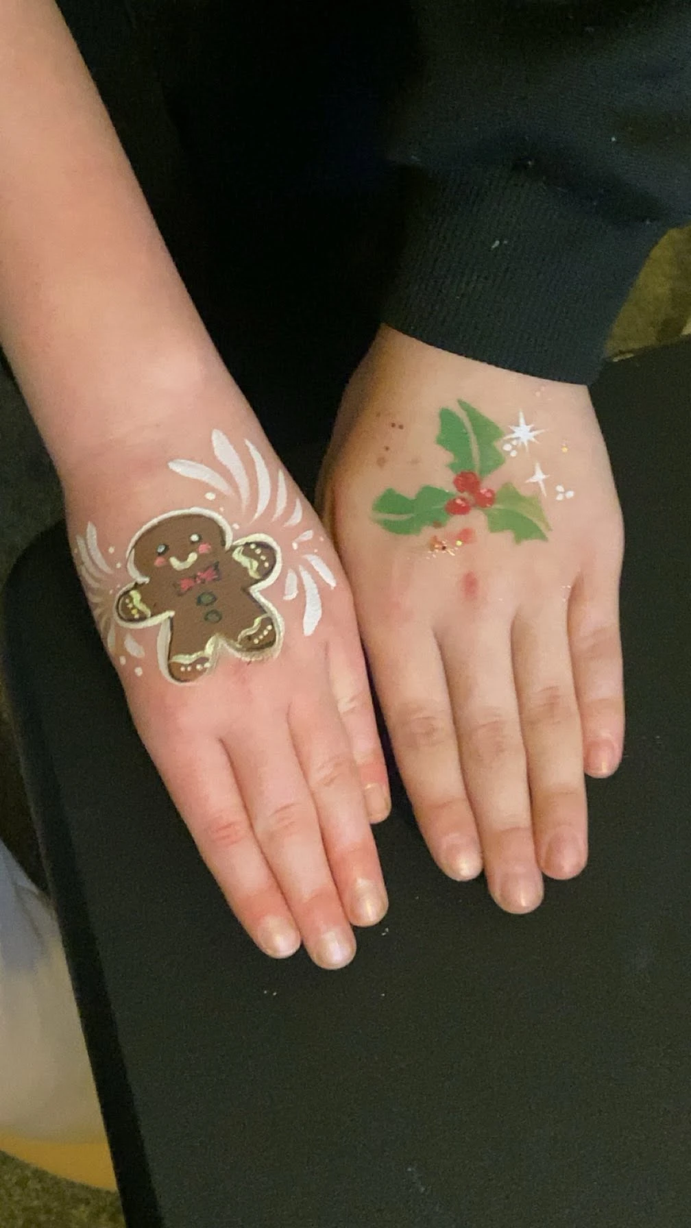 Gingerbread man and holly hand-painted designs
